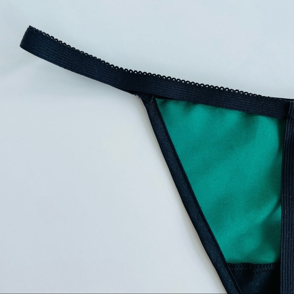 Green Satin G-String with Black Detailing - Picture 9 of 16